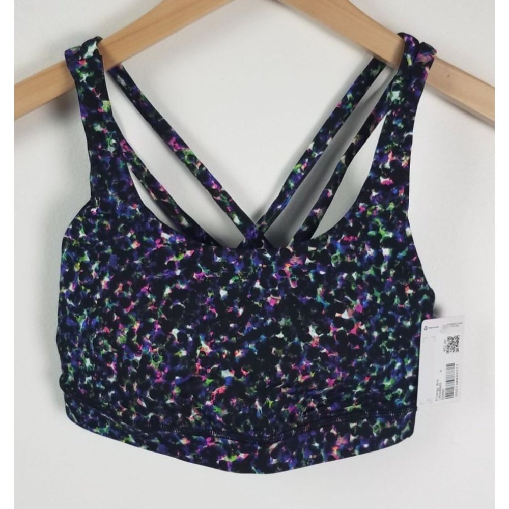 Lululemon Women's Sz. 4 Energy Bra Seawheeze Black SMMI Medium Support NWT